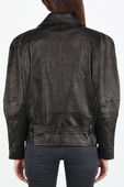 תמונת דוגמן אחורית של Kabuki Oversized Puff Sleeve Leather Jacket In Black