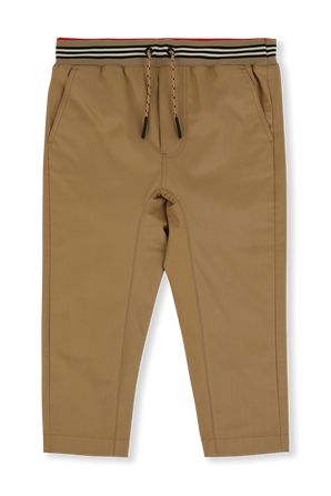 גילאי 3-14 מכנסיים בגוון בז' עם חגורת הדפס אייקוני BURBERRY