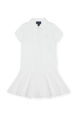 גילאי 5-6 שמלת פולו לבנה עם לוגו רקום POLO RALPH LAUREN KIDS