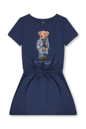 גילאי 5-6 שמלה כחולה קצרה עם הדפס דובי POLO RALPH LAUREN KIDS