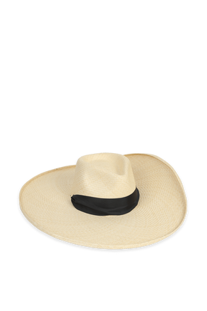 Wide Straw Hat in Beige and Black YOSUZI