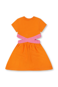 גילאי 3-7 שמלה כתומה עם חגורת מותן ממותגת ורודה FENDI KIDS