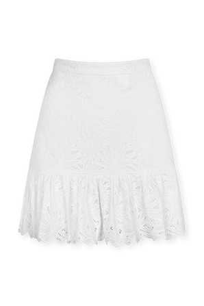 חצאית מיני לבנה עם עיטורי תחרה טרופיים MICHAEL KORS
