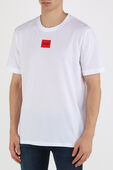 Regular-Fit Cotton White T-Shirt With Red Logo Label HUGO
