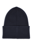 תמונה אחורית של Boss X Russell Athletic Ribbed Beanie Hat in Dark Blue