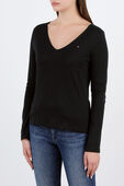 Long Sleeve V-Neck T-Shirt in Black image number null TOMMY HILFIGER