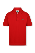 חולצה פולו מכותנה עם לוגו רקום בגוון אדום LACOSTE
