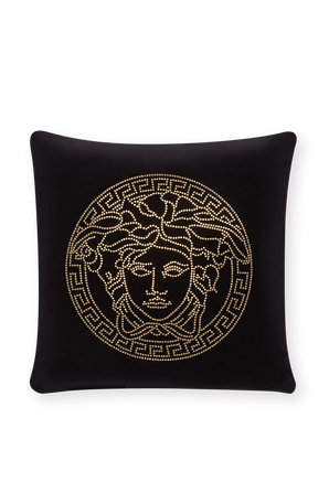 Medusa Studs Velvet Cushion in Black VERSACE 