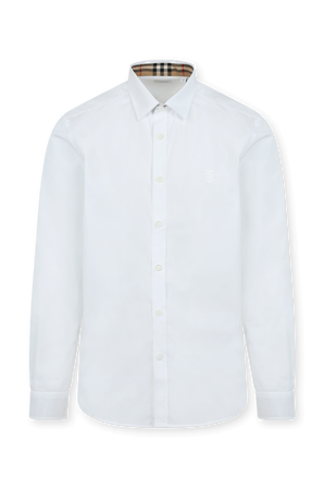 Contrast Button Stretch Cotton Shirt in White BURBERRY