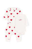 מארז שלושה חלקים הכולל בגד גוף, מכנסיים וחולצה בהדפס לבבות אדומים - גילאי NB-18 חודשים PETIT BATEAU