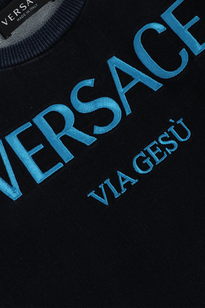 גילאי 4-6 סווטשירט כחול עם לוגו VERSACE KIDS
