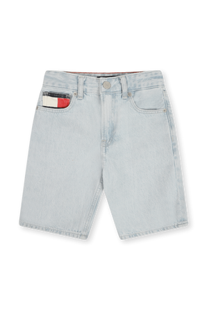 גילאי 8-16 מכנסי ג'ינס קצרים בהירים עם כיס ממותג TOMMY HILFIGER KIDS