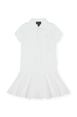 גילאי 8-18 שמלת פולו לבנה עם לוגו רקום POLO RALPH LAUREN KIDS