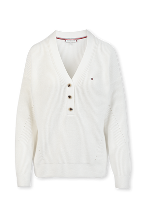 סריג צווארון V בצבע לבן TOMMY HILFIGER