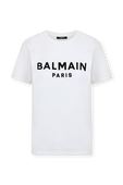 חולצת טי עם כיתוב ממותג בגוון לבן BALMAIN