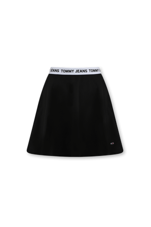 חצאית מיני שחורה עם חגורת מותן מונוגרמית TOMMY HILFIGER