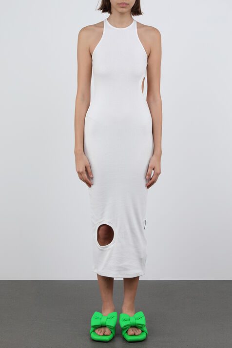 שמלת מידי סרוגה עם כתפיות לוגו טייפ OFF WHITE