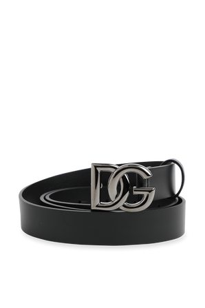 DG Logo Belt in Black Leather DOLCE & GABBANA