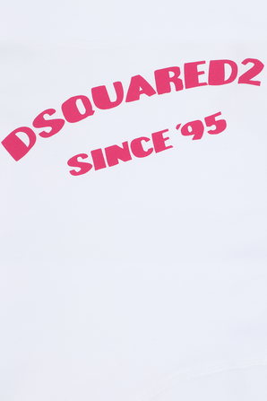 גילאי 4-16 סווטשירט לוגו לבן עם צווארון עגול DSQUARED2 KIDS