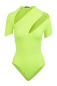 תמונה קידמית של בגד גוף עם פתחי קאטאאוט בצבע ירוק ניאון