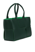 תמונה אחורית של Woven Leather Tote Bag in Green