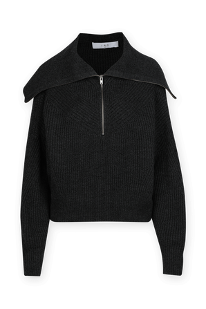 Joanna Front Zip Ribbed Sweater In Smoky Black IRO