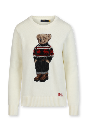 סוודר עם רקמת דובי בגוון שמנת POLO RALPH LAUREN