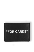 Quote Card Holder in Black Leather OFF WHITE