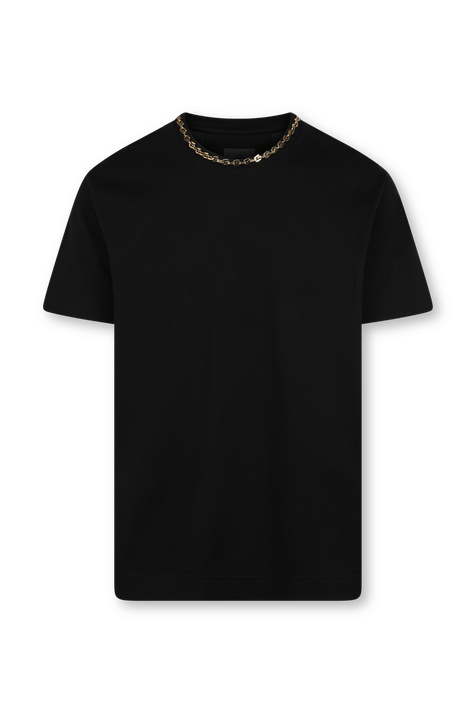 חולצת טי שחורה עם שרשרת לולאות זהובה