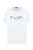 חולצת טי קצרה עם לוגו בלמיין משורטט BALMAIN