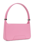 תמונה אחורית של תיק כתף עם אלמנט כסוף בצבע ורוד