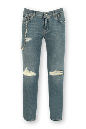 מכנסי ג'ינס עם שרשרת מטאלית בשטיפה כחולה DOLCE & GABBANA