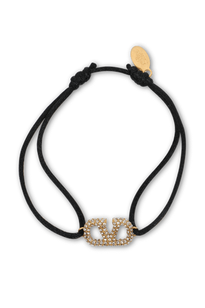 צמיד בד עם לוגו זהב מאבני חן בגוון שחור VALENTINO GARAVANI