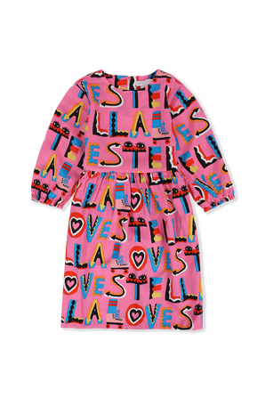 גילאי 2-14 שמלת מידי עם הדפס ממותג בגוון ורוד STELLA McCARTNEY KIDS