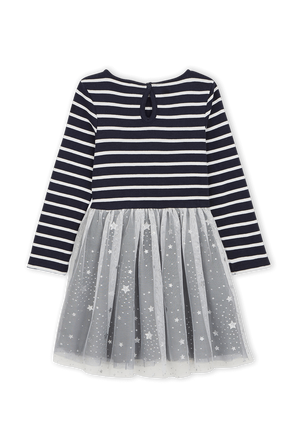 גילאי 3-12 שמלה עם חצאית טול בגווני כחול ולבן PETIT BATEAU