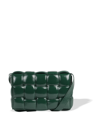 תיק קסטה מרופד בצבע ירוק מבריק BOTTEGA VENETA