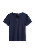 חולצת טי עם צווארון פיטר פן בגוון נייבי - גילאי 6-12 PETIT BATEAU