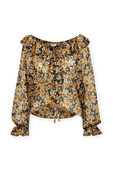 Frilled Tie Blouse in Floral Silk Georgette