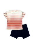 סט מכנסיים קצרים וחולצה בגווני שחור, אדום ולבן - גילאי NB-18 חודשים PETIT BATEAU