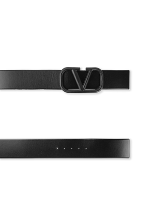V Logo Signature Belt in Black Glossy Leather VALENTINO