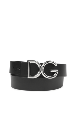 DG Logo Belt in Black Leather DOLCE & GABBANA