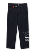 מכנסי ג'ינס עם רקמה והדפס - גיל 14 KENZO KIDS