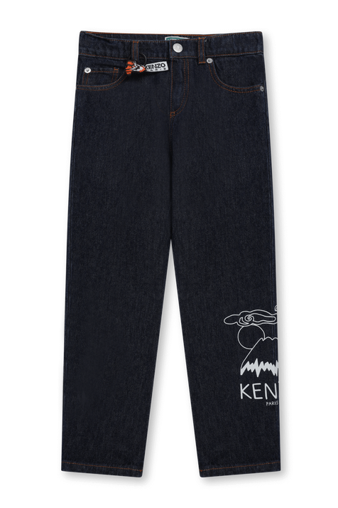 מכנסי ג'ינס עם רקמה והדפס - גיל 14 KENZO KIDS