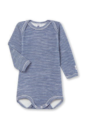 גילאי 6-24 חודשים בגד גוף עם שרוולים ארוכים בפסים כחולים PETIT BATEAU