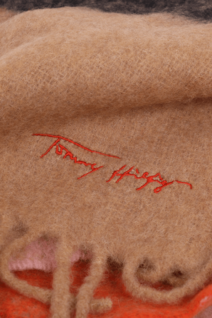 צעיף צמר קולור בלוק בגווני חום ורוד וכתום TOMMY HILFIGER