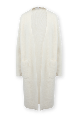 Wool Open Front Cardigan in Cream BOSS
