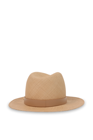 כובע קש רומן עם רצועת עור חומה VALENTINO