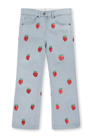 גילאי 4-14 מכנסי ג'ינס בהירים עם תותים רקומים STELLA McCARTNEY KIDS