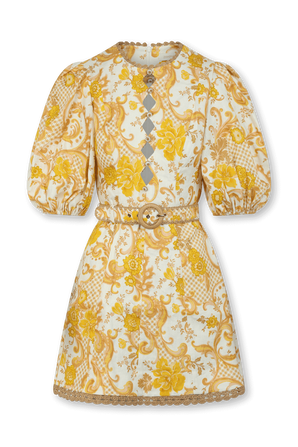 שמלת מיני פרחונית צהובה עם כפתורים ZIMMERMANN