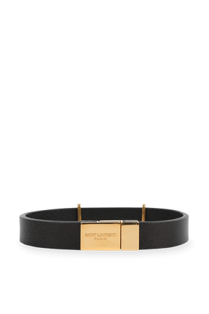 צמיד מונוגרמי מעור בצבע שחור SAINT LAURENT